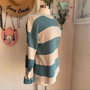 VINTAGE | Method Striped Teal Tan Sweater L